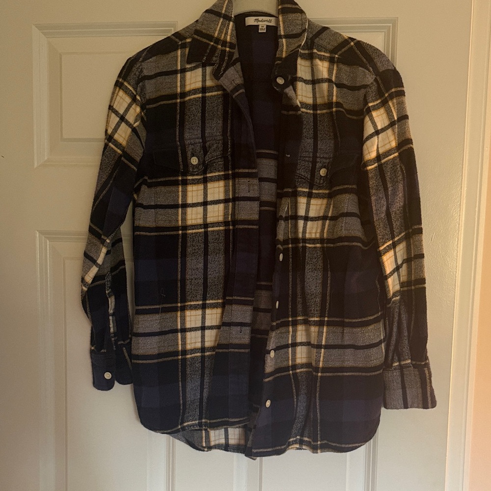 Madewell Navy and Yellow Plaid Shirt
